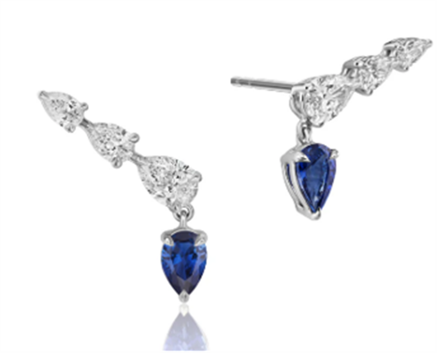 Phillips House Pear Shaped Diamond & Sapphire Climber Drop Earrings in Platinum