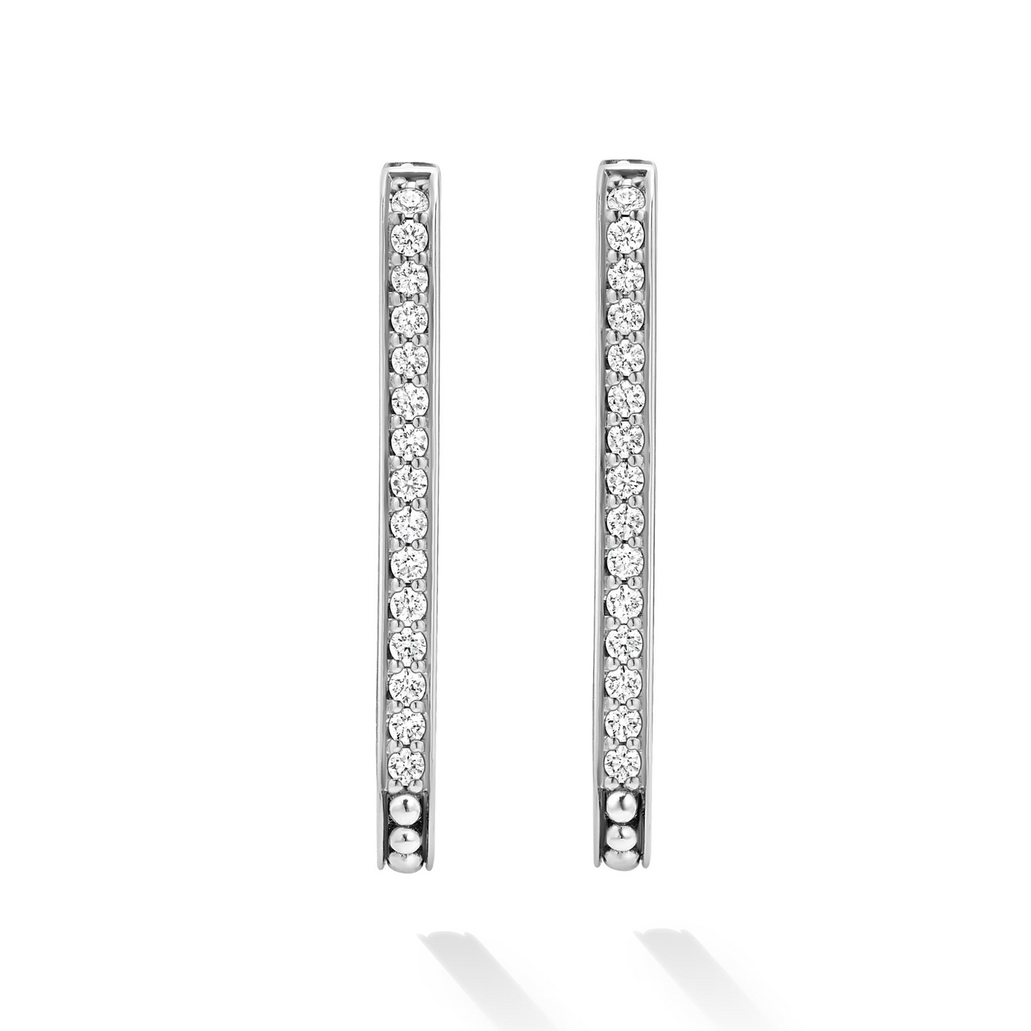 Lagos Large Linear Diamond Hoop Earrings in Sterling Silver