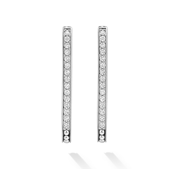 Lagos Large Linear Diamond Hoop Earrings in Sterling Silver