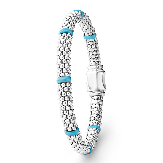 Lagos Blue Ceramic Station Caviar Bracelet