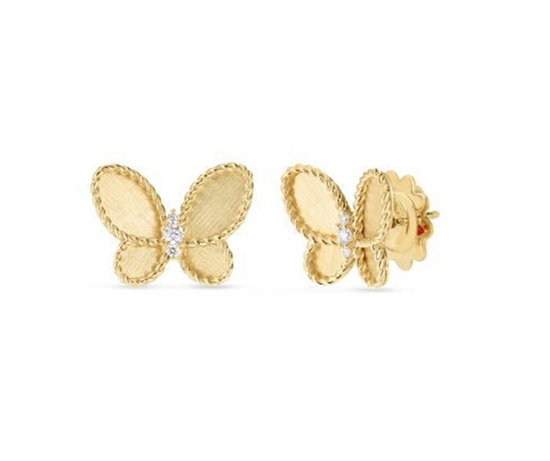 Roberto Coin 18k Gold Jasmine Diamond & Satin Finish Butterfly Studs