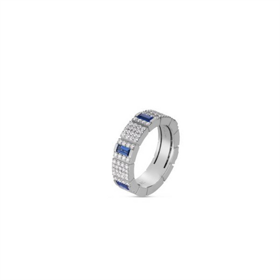 Roberto Coin Obelisco Pavé Diamond & BlueSapphire Ring in 18k White Gold