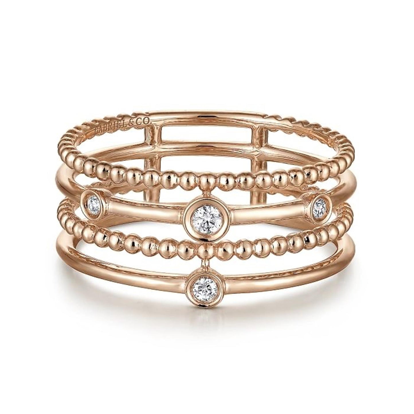 Gabriel & Co. Rose Gold Bezel Set Diamond Station Layered Ring