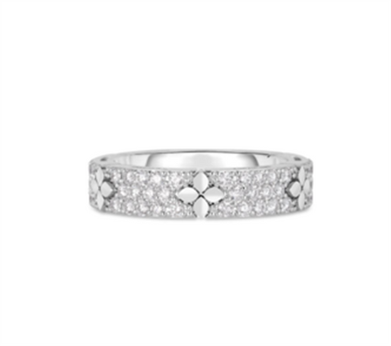 Roberto Coin 18k White Gold Love in Verona Pave Diamond & Polished Flower Narrow Ring