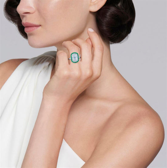 Kwiat Ring with Emerald & Diamond Halos in Platinum