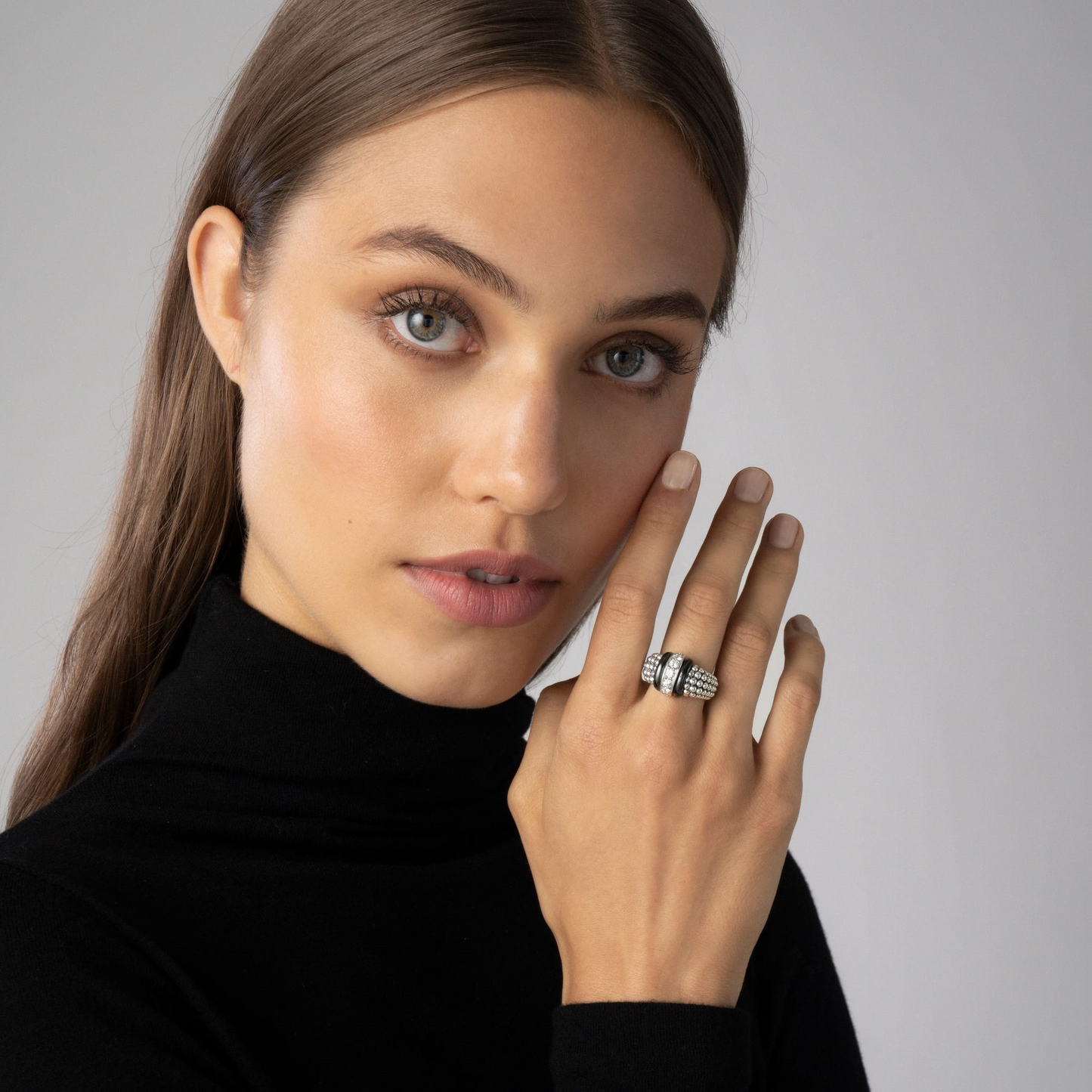 Lagos Black Ceramic Caviar Diamond Ring in Sterling Silver
