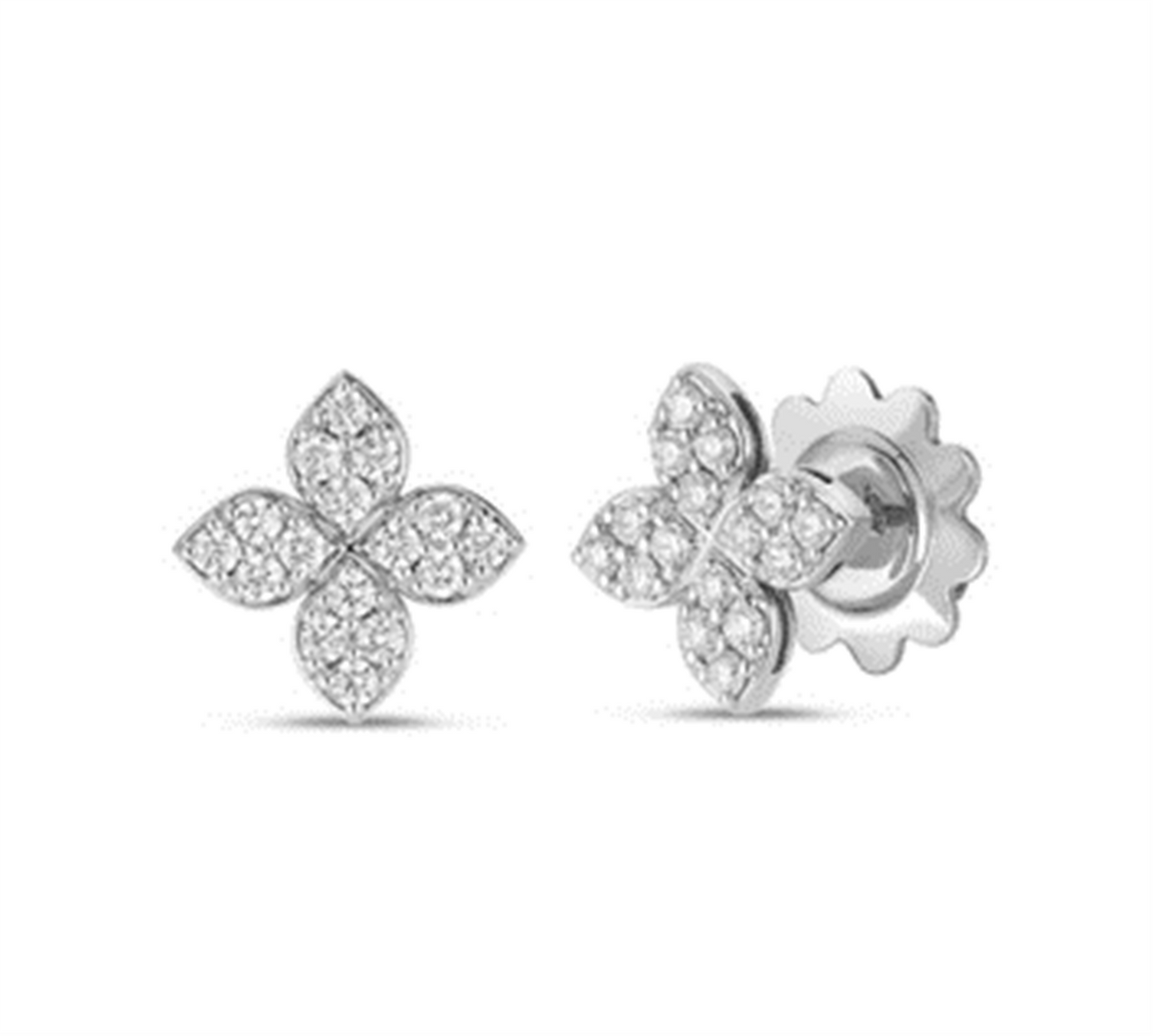 Roberto Coin Love in Verona Pave Diamond Flower Stud Earrings in 18k White Gold