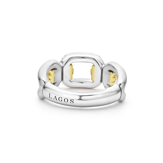 Lagos Two-Tone Link Diamond Ring in Sterling Silver and 18k Gold