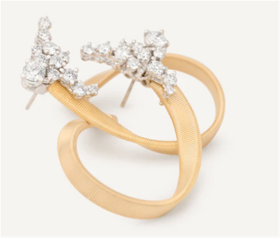 Marco Bicego Marrakech Open Hoop w/ Diamond Clusters Earrings in 18k Two-Tone Gold