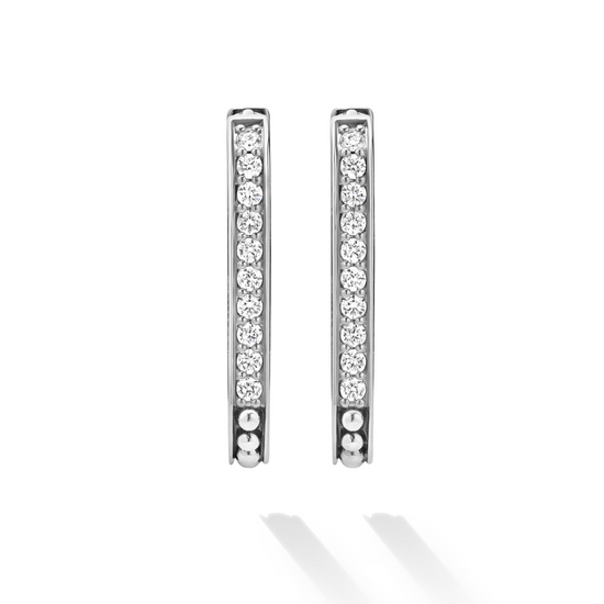 Lagos Linear Diamond Hoop Earrings in Sterling Silver