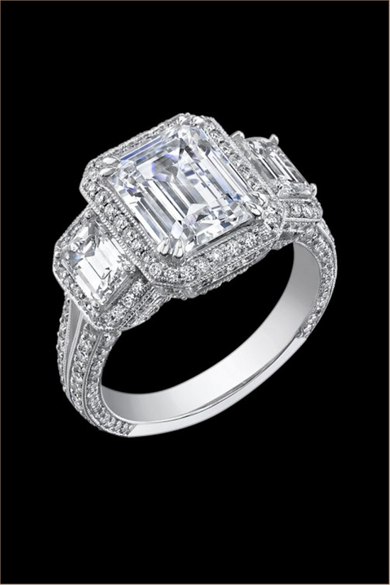 C. Gonshor 3 Stone & Diamond Halo Ring Setting in 18k White Gold