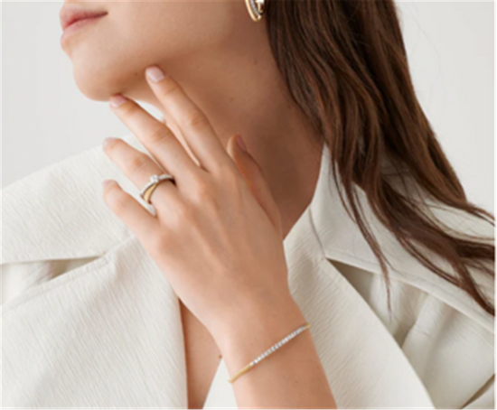 Marco Bicego Masai Single Stackable Bracelet with Diamond Bar in 18k Two-Tone Gold