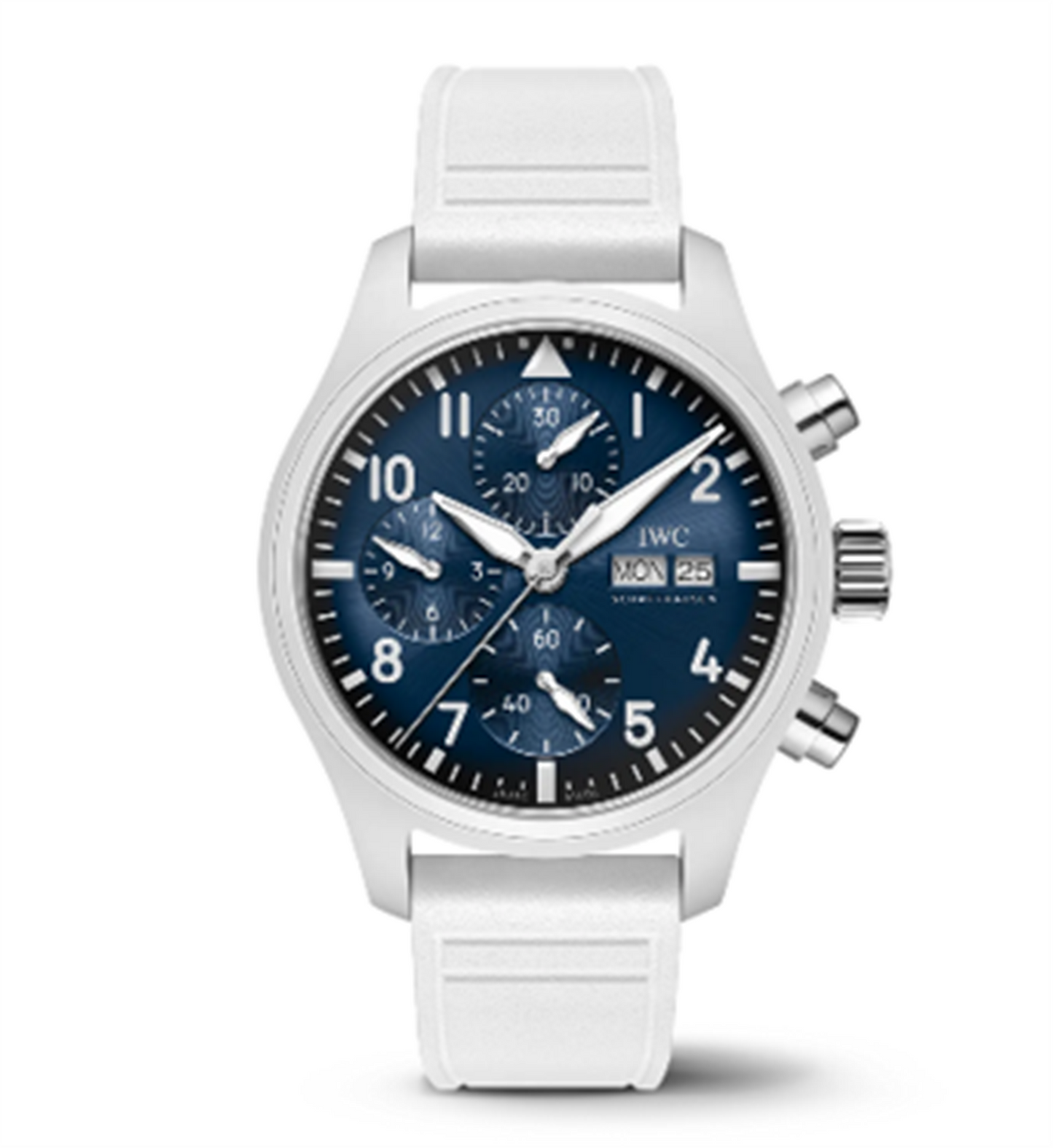 IWC Schaffhausen Ceramic Pilot's Watch Chronograph 41 Le Petit Prince w/ Blue Dial & White Strap