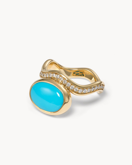 Jamie Turner Aurora Turquoise Cocktail Ring w/ Diamonds in 18k Yellow Gold