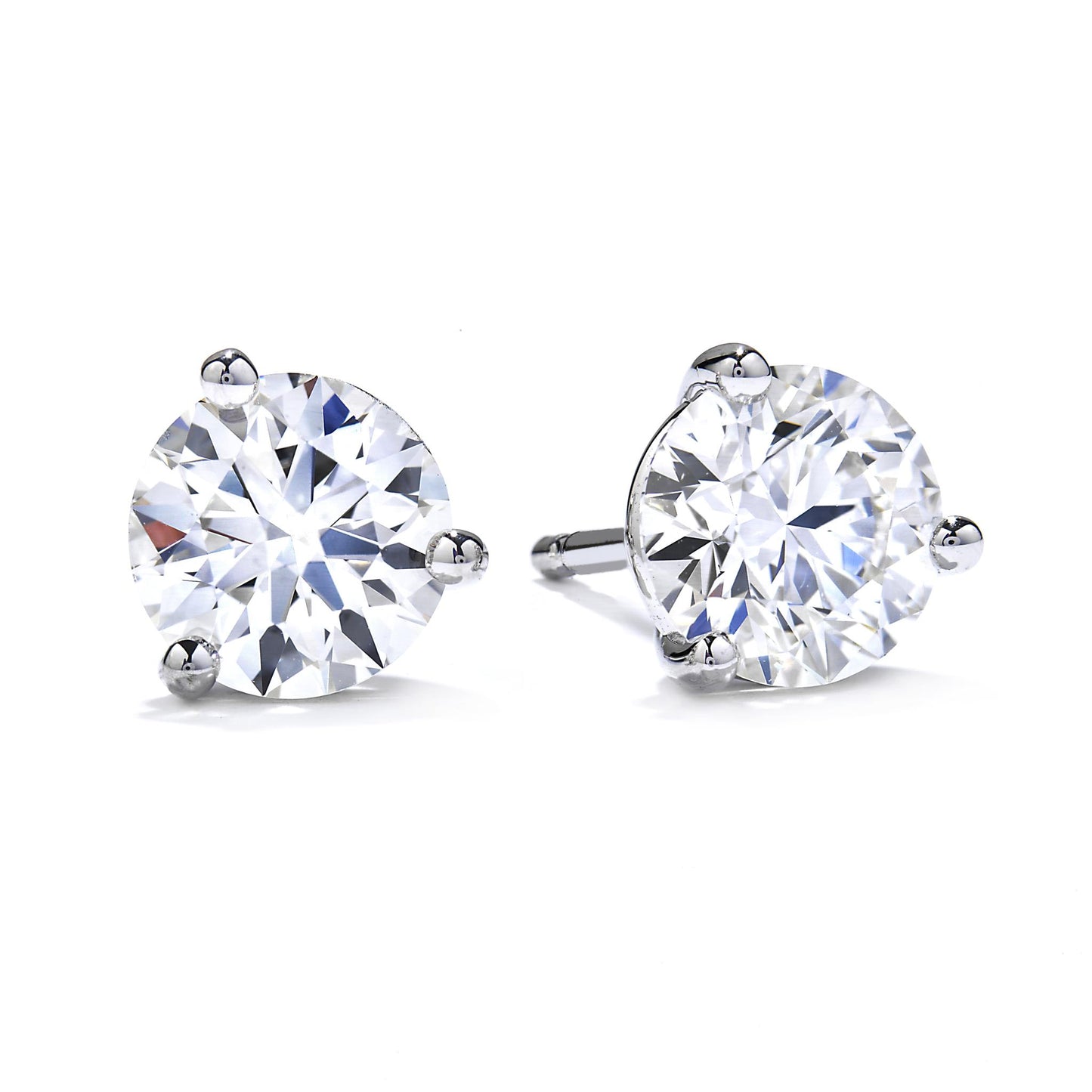 Hearts on Fire 3ct Three Prong Diamond Studs  in 18k White Gold