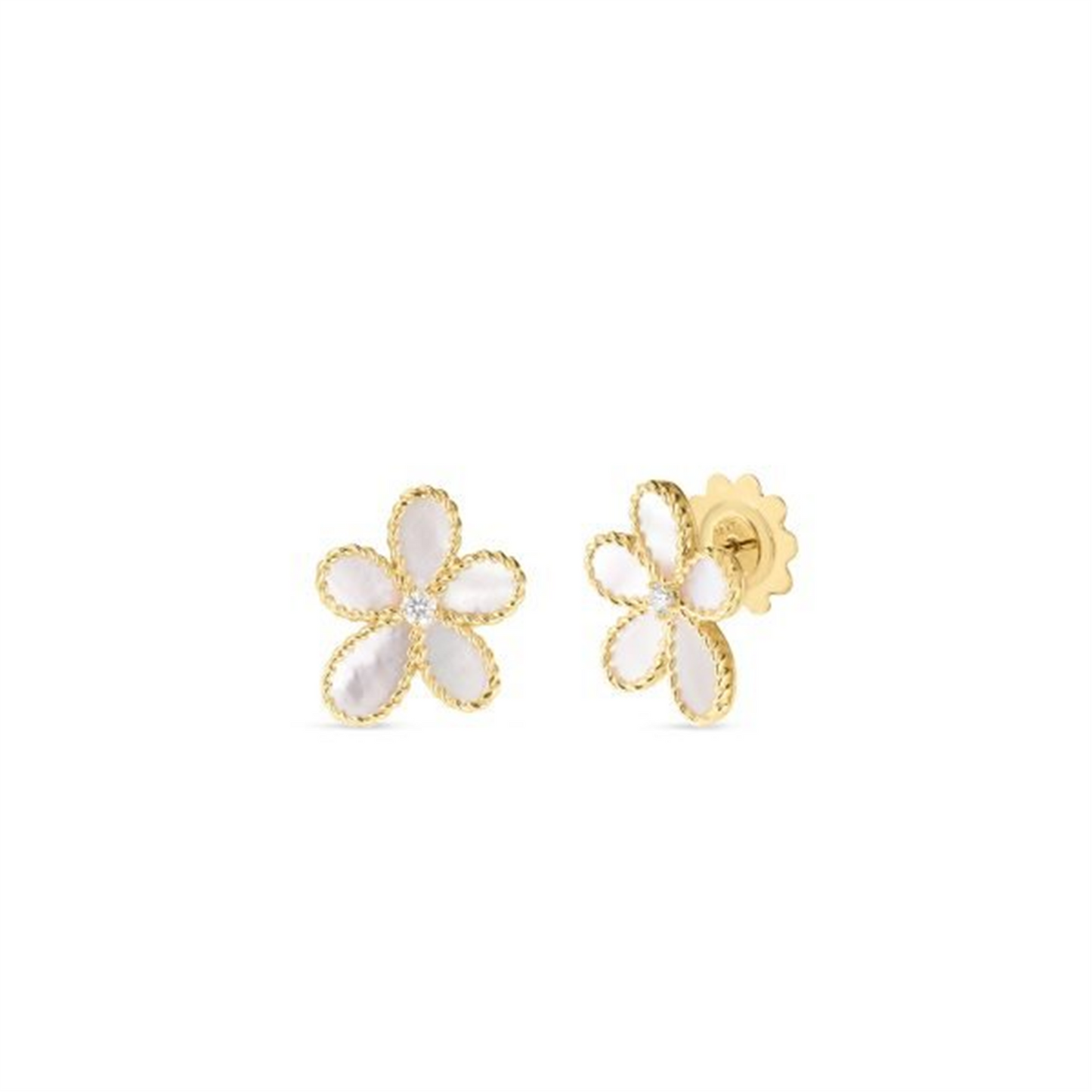 Roberto Coin Jasmine Diamond & Mother of Pearl Flower Studs in 18k Gold