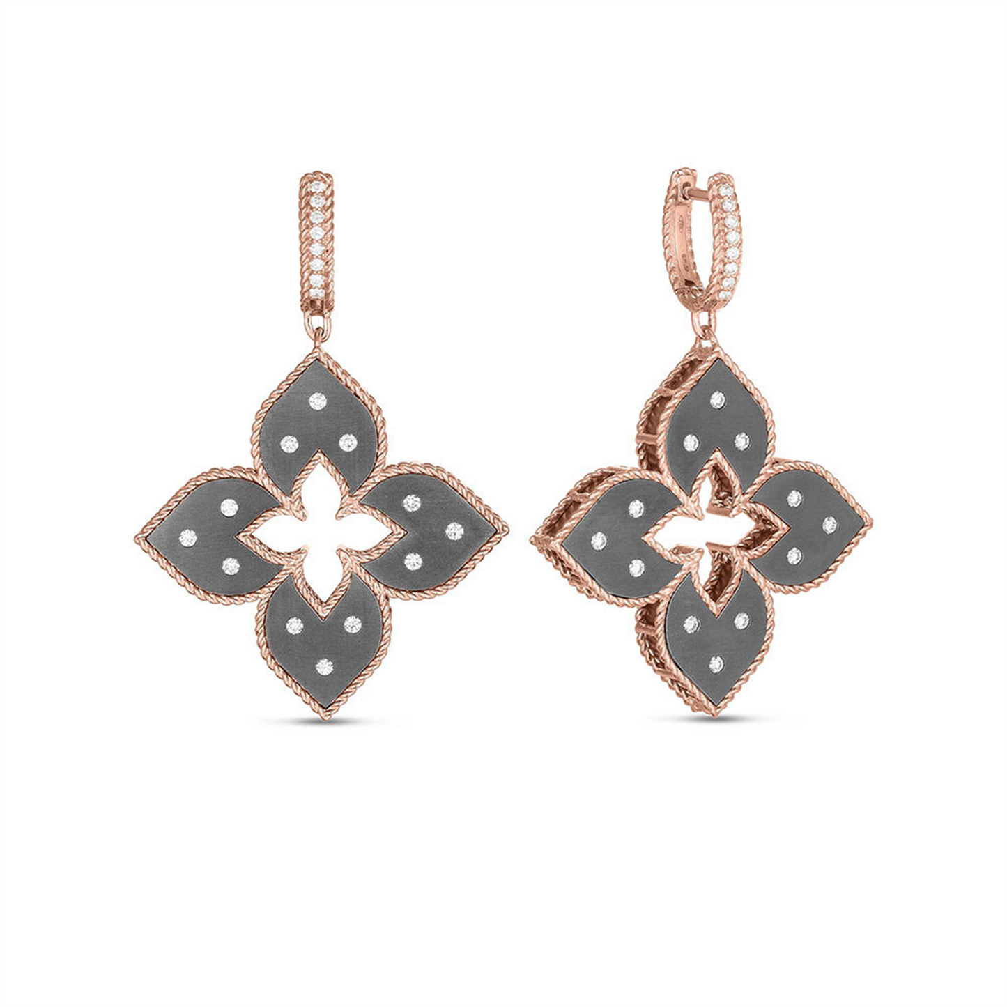 Roberto Coin Grey Titanium And Rose Gold Earring With Diamonds