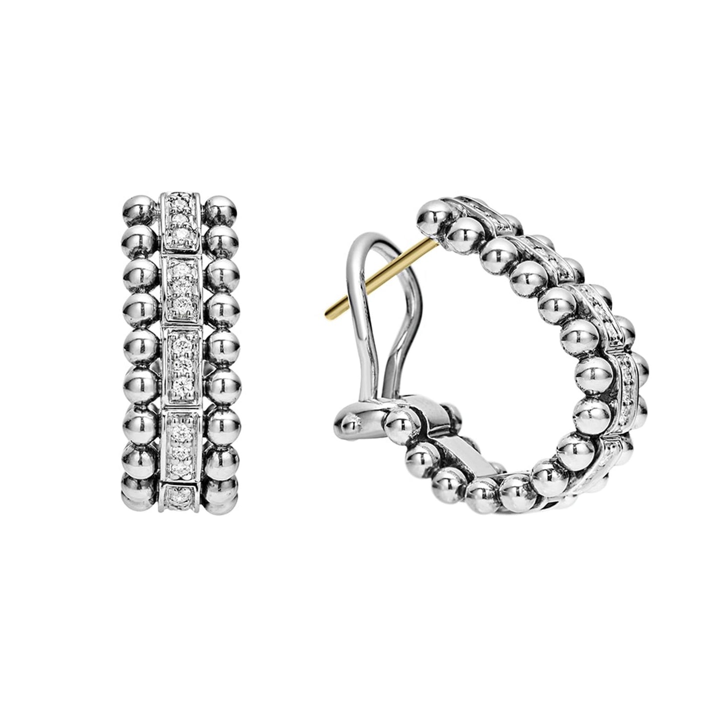 Lagos Caviar Beaded Diamond Huggie Earrings
