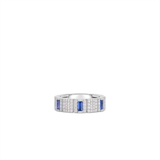 Roberto Coin Obelisco Pavé Diamond & BlueSapphire Ring in 18k White Gold