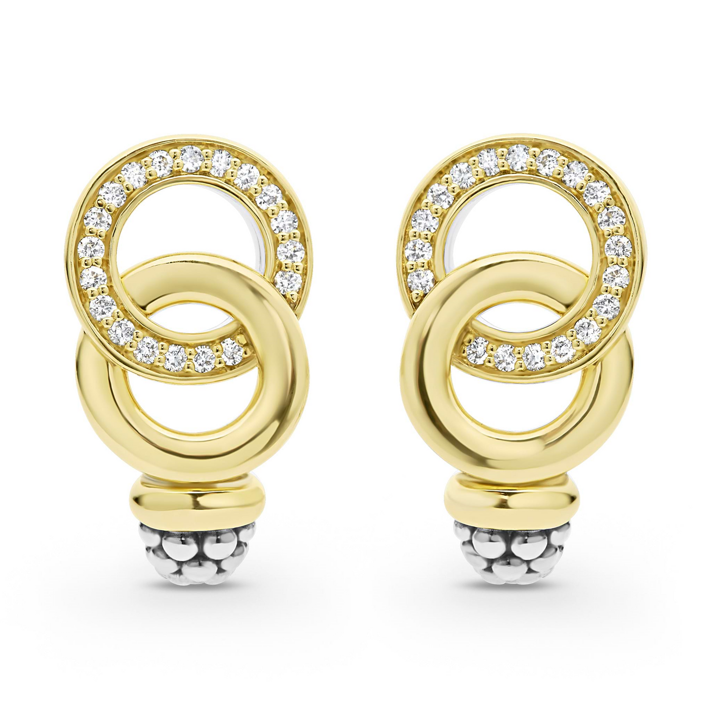 Lagos Two-Tone Interlocking Diamond Omega Clip Earrings in Sterling Silver and 18k Gold