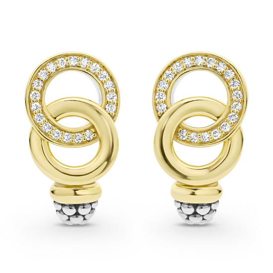 Lagos Two-Tone Interlocking Diamond Omega Clip Earrings in Sterling Silver and 18k Gold