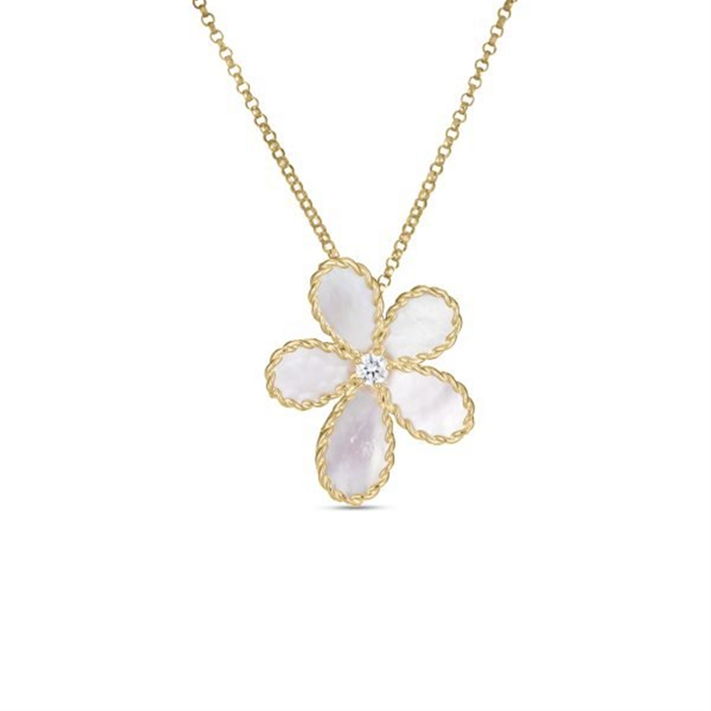 Roberto Coin Jasmine Diamond & Mother of Pearl Flower Necklace in 18k Gold