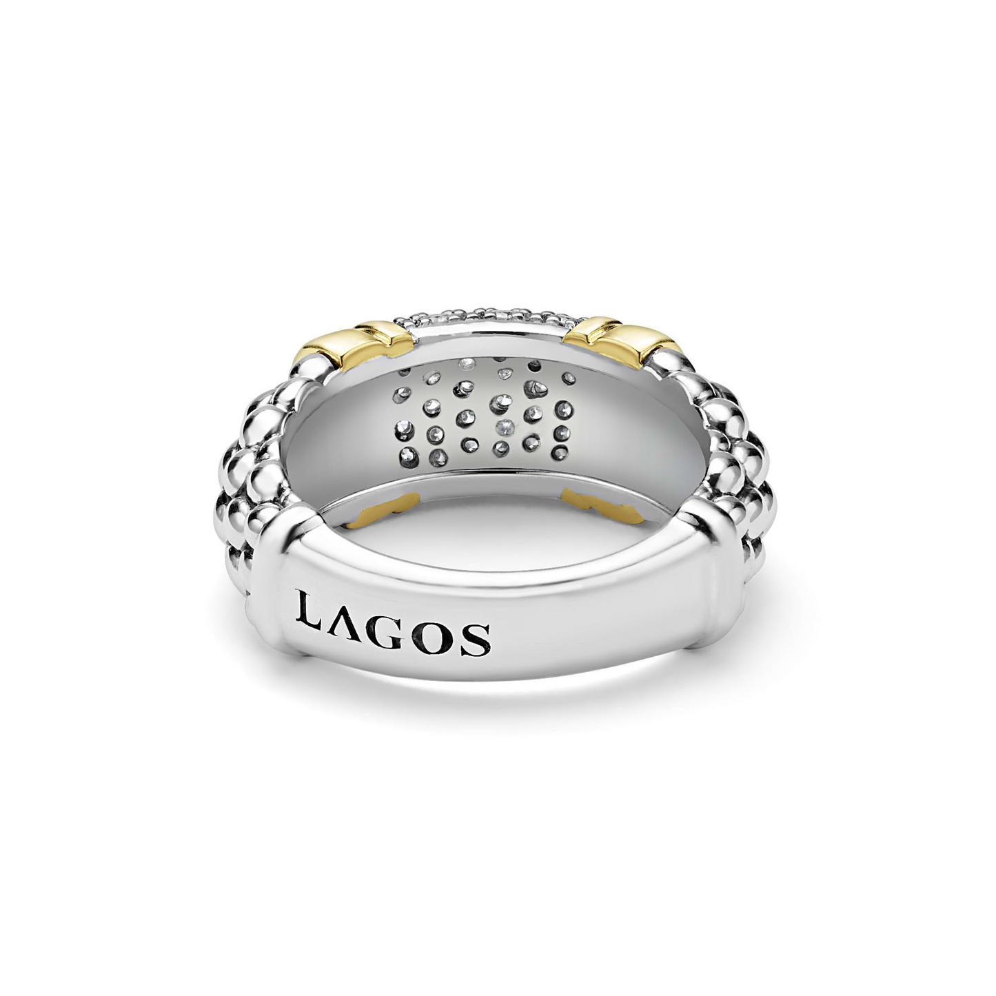 Lagos Two-Tone Caviar Diamond Ring in Sterling Silver and 18k Gold