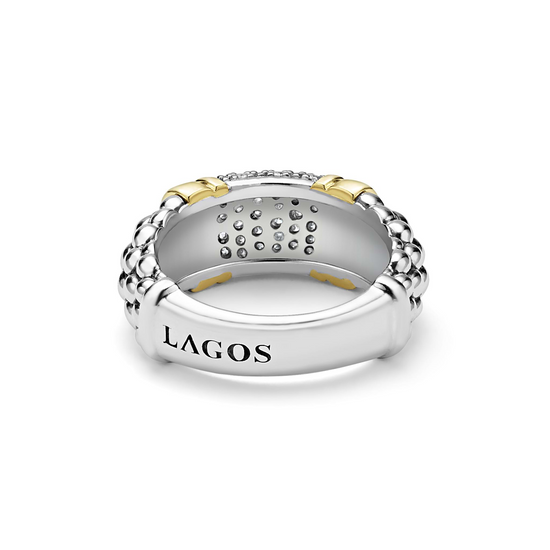 Lagos Two-Tone Caviar Diamond Ring in Sterling Silver and 18k Gold