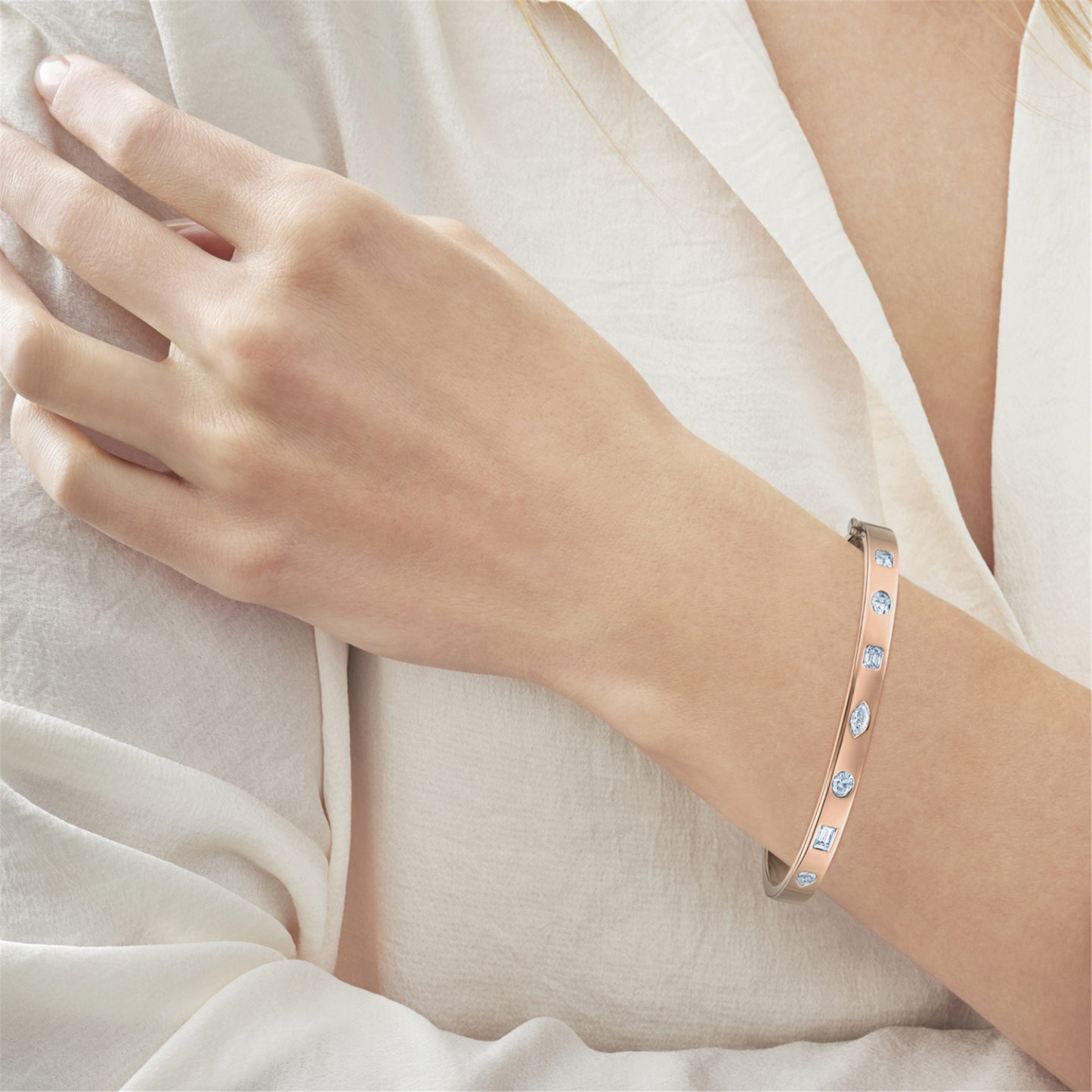 Kwiat Stackable Slim Bangle in 18k Rose Gold & 1ct Mixed Shape Diamonds