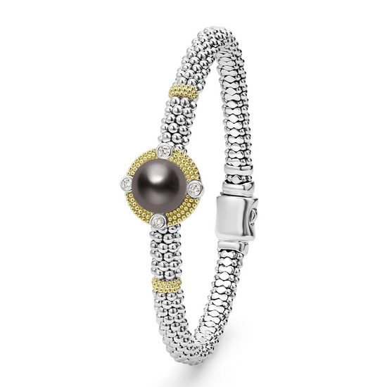 Lagos Tahitian Black Pearl Diamond Caviar Bracelet
