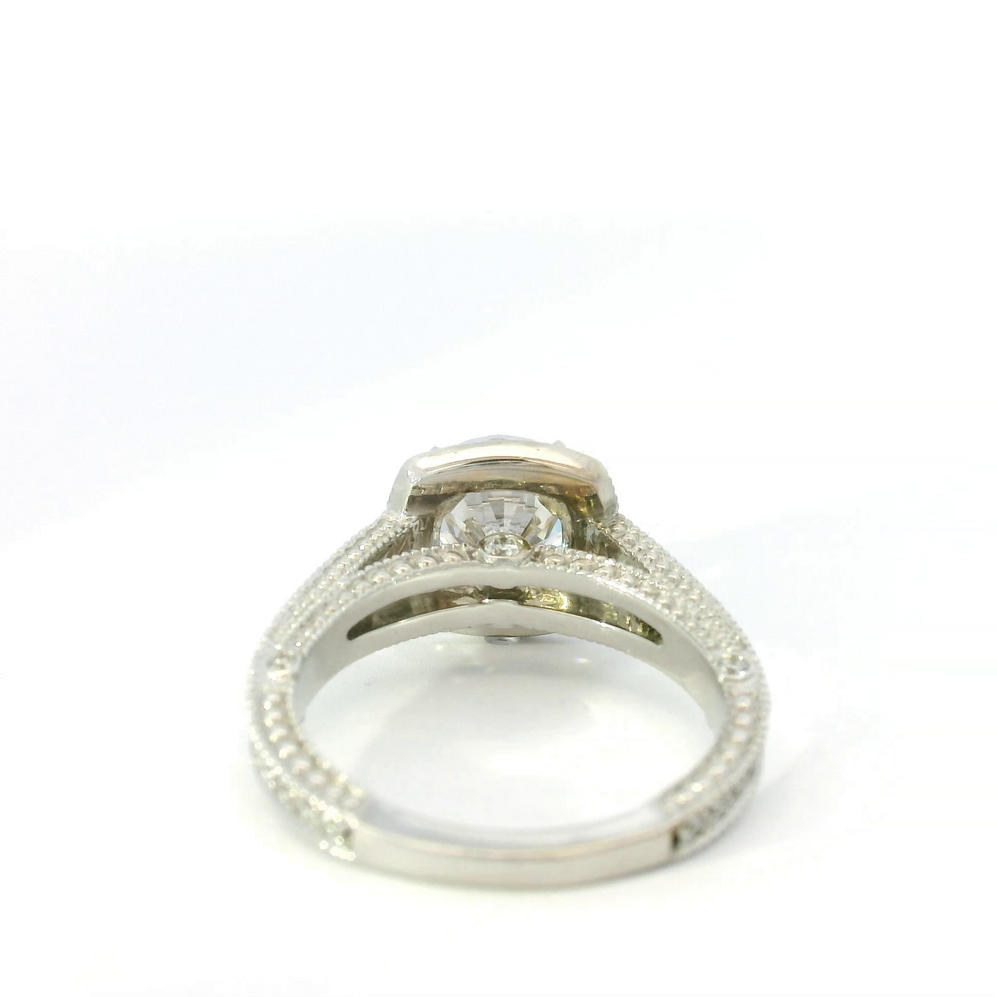 Couture Milgrain Beading Oval Center Engagement Ring Setting in 18k White Gold