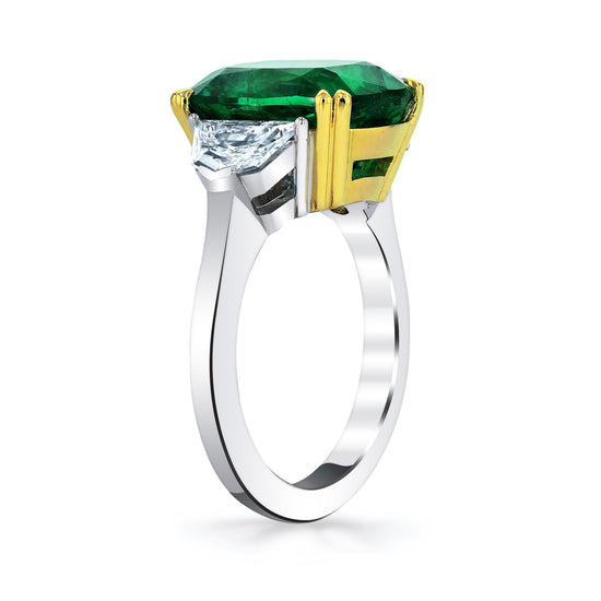 Joshua J Three-Stone 6ct Emerald Ring w/ Cadillac-Cut Diamonds