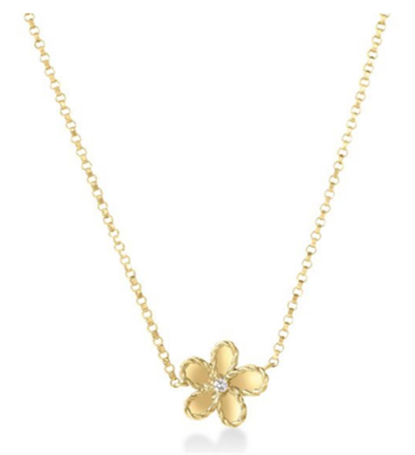 Roberto Coin Jasmine Diamond & Polished Finish Small Flower Necklace in 18k Gold