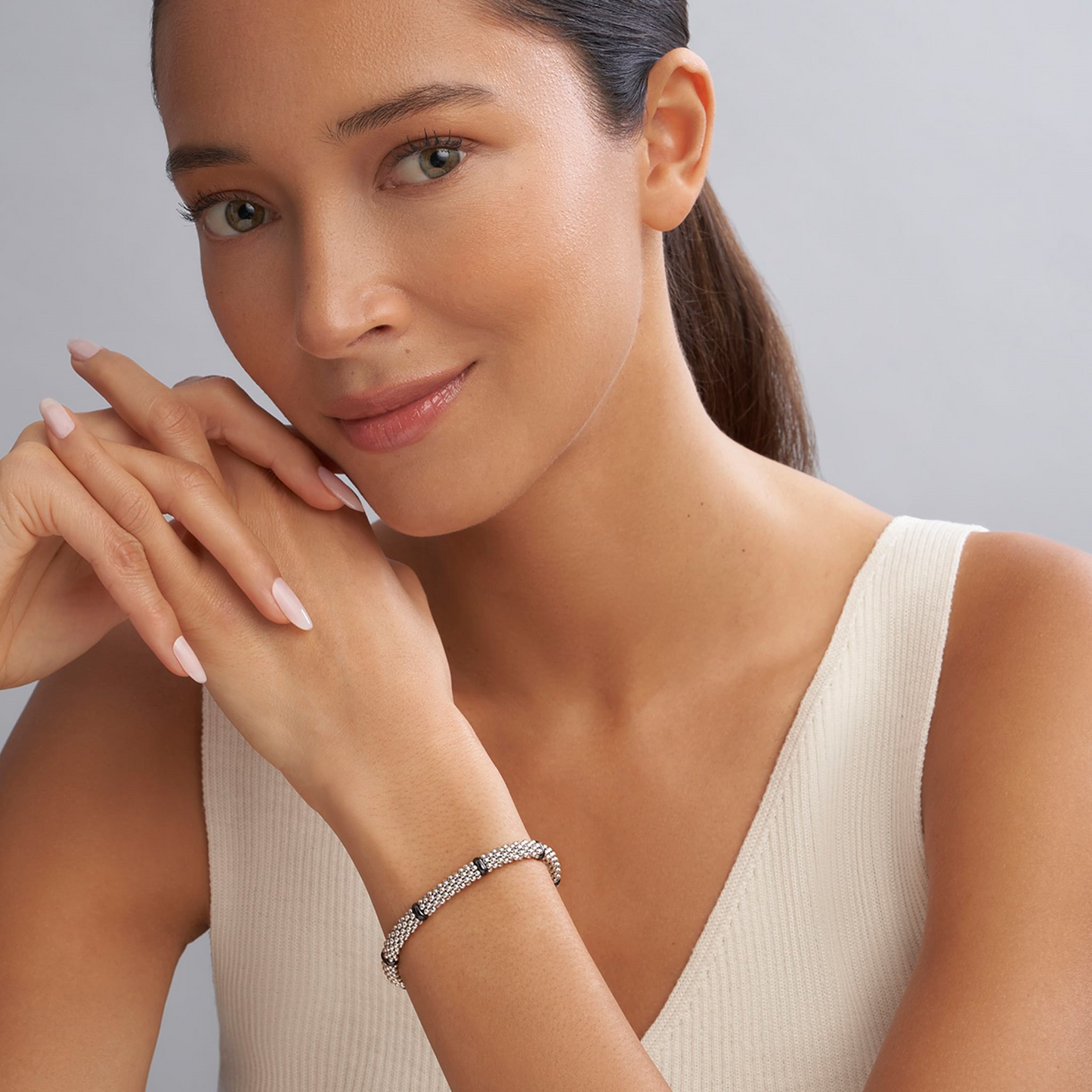 Lagos Black Ceramic Station Caviar Bracelet