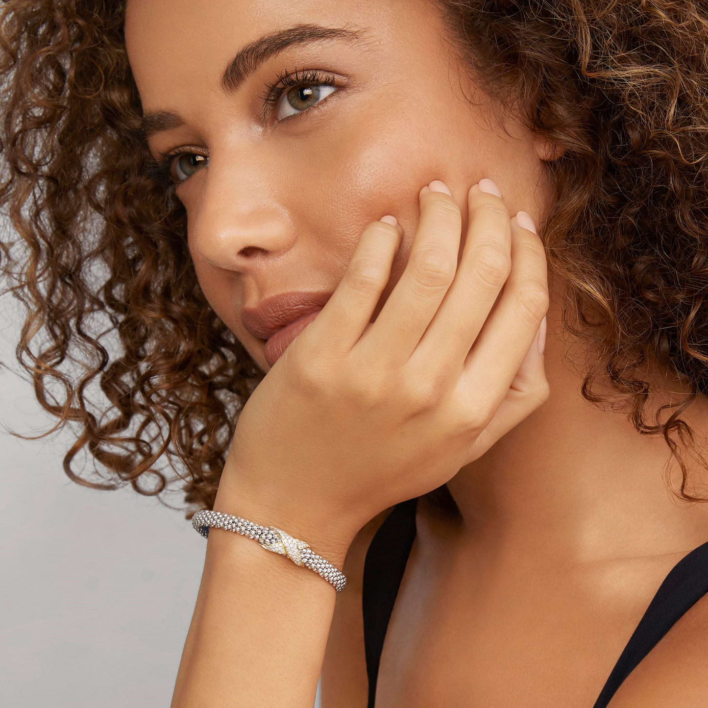 Lagos Two-Tone Diamond X Caviar Bracelet