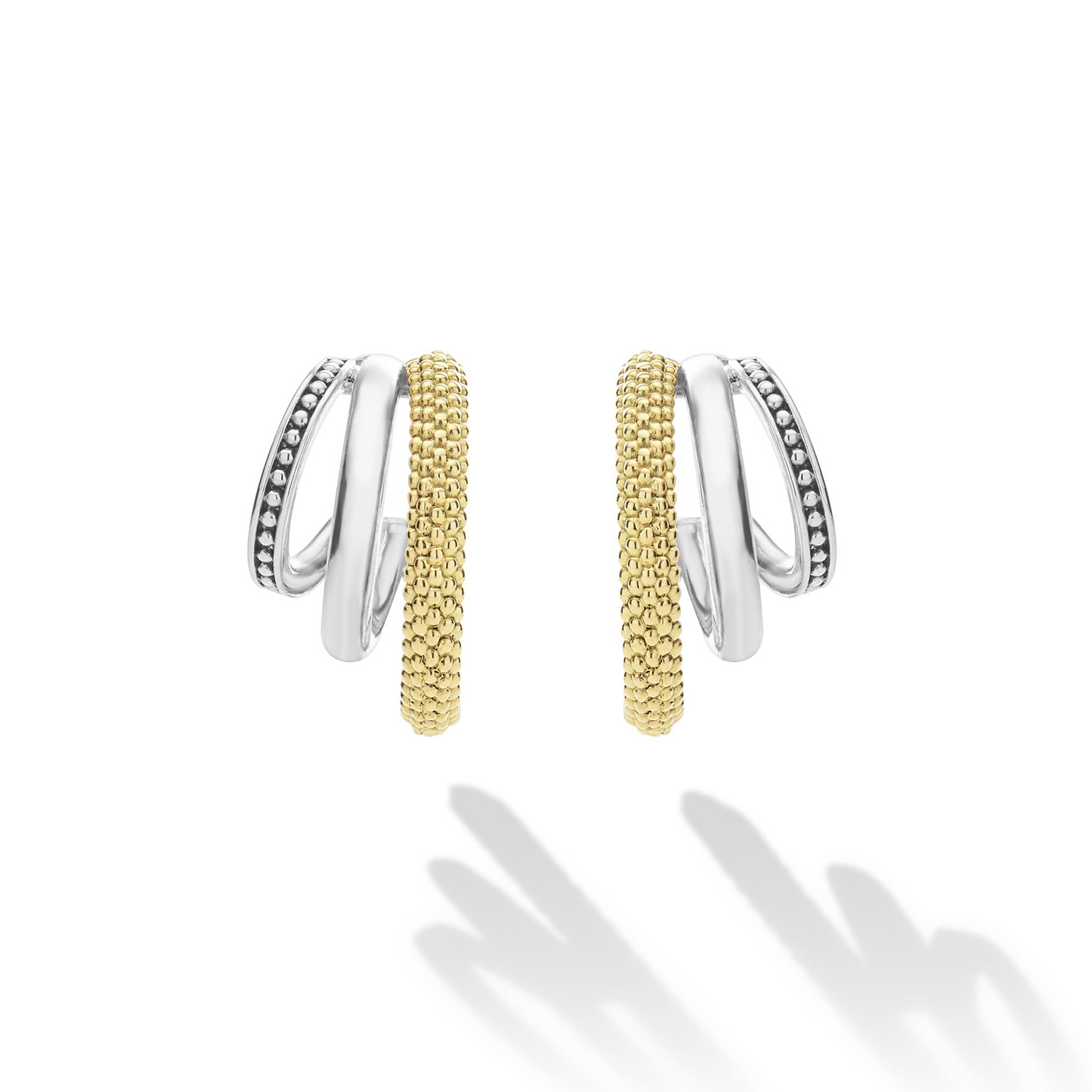 Lagos Two-Tone Three Ring Hoop Earrings in Sterling Silver and 18k Gold