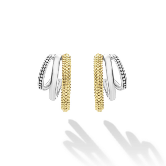 Lagos Two-Tone Three Ring Hoop Earrings in Sterling Silver and 18k Gold