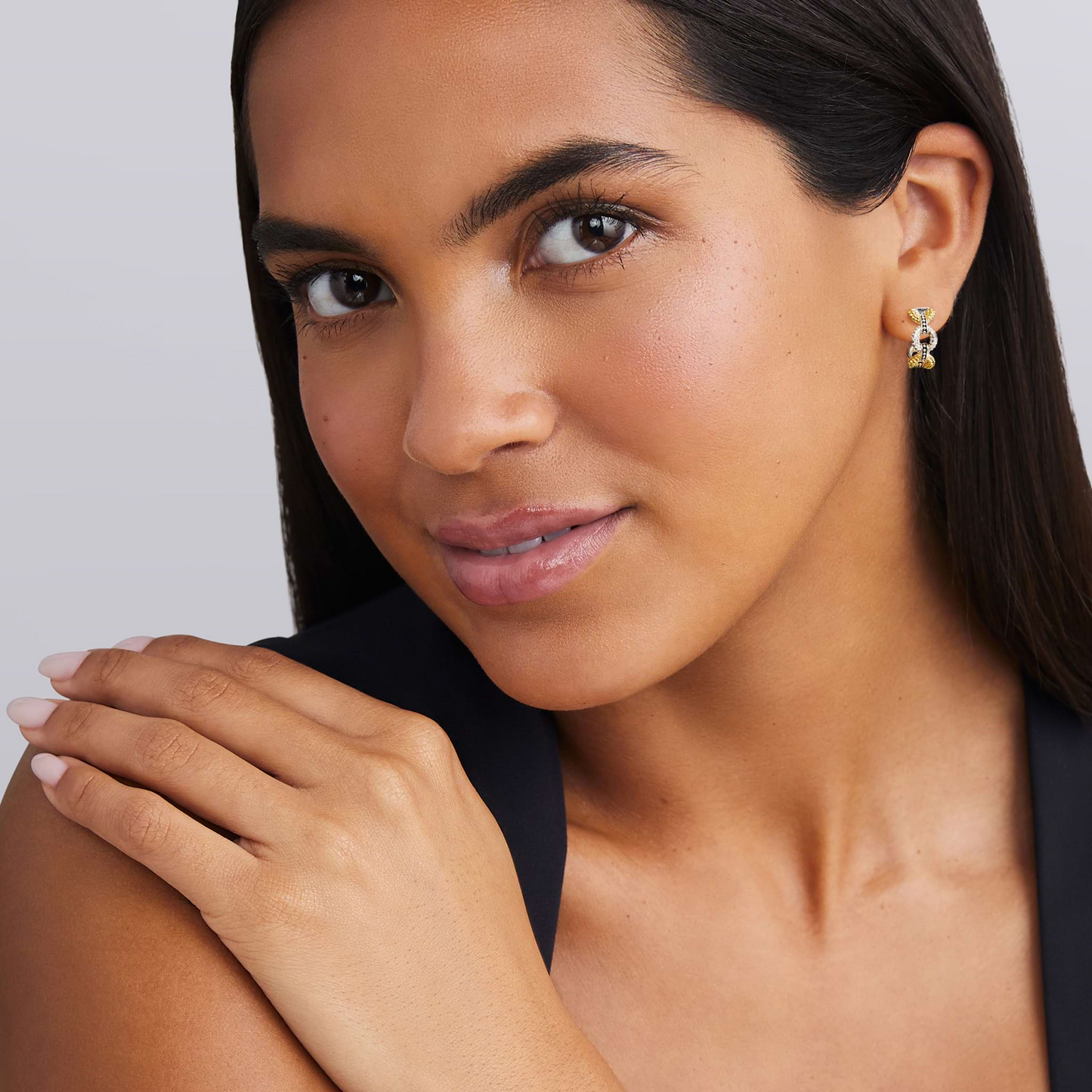 Lagos Two-Tone Petite Link Diamond Hoop Earrings