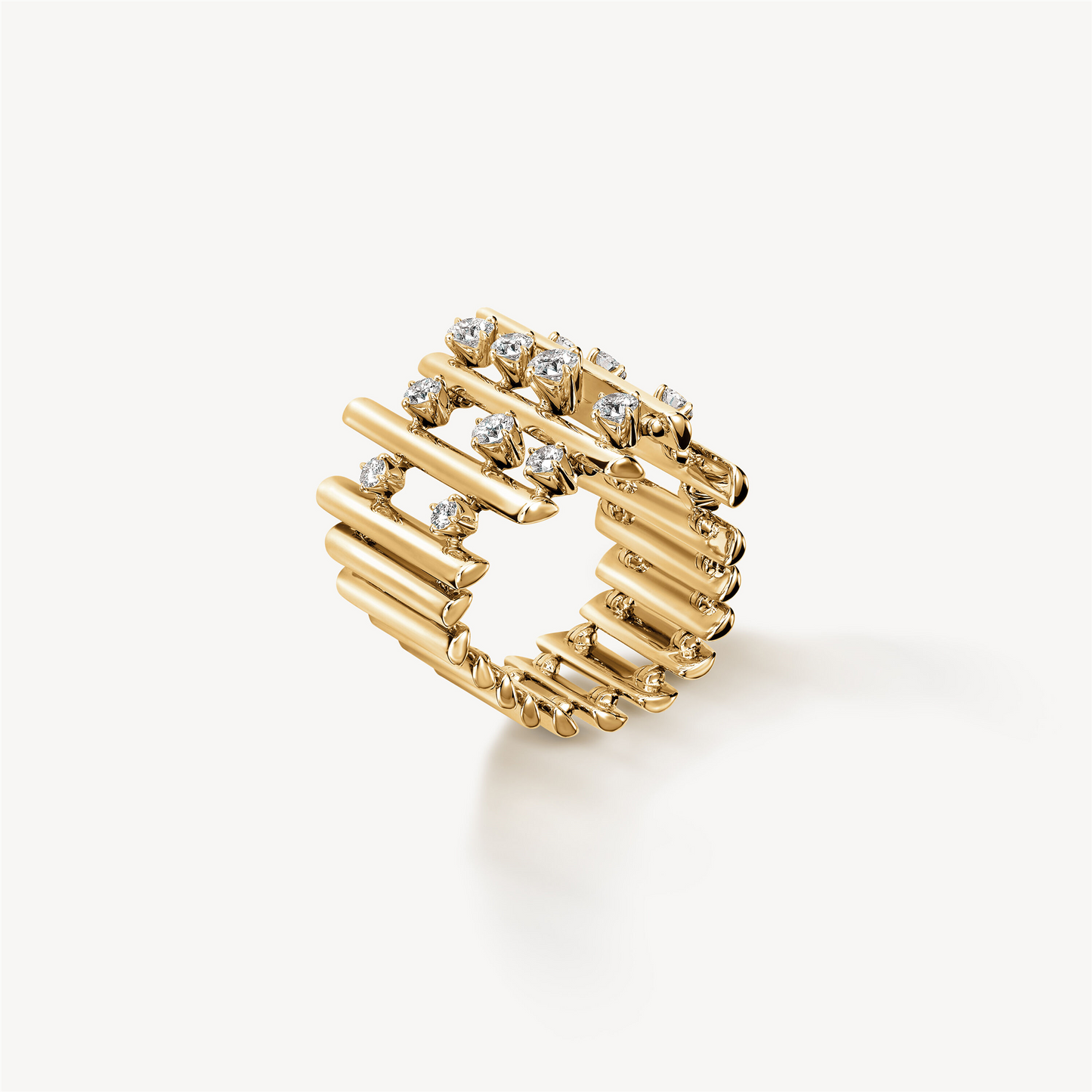 Hearts on Fire Barre Multi-Row Diamond Ring in 18k Yellow Gold