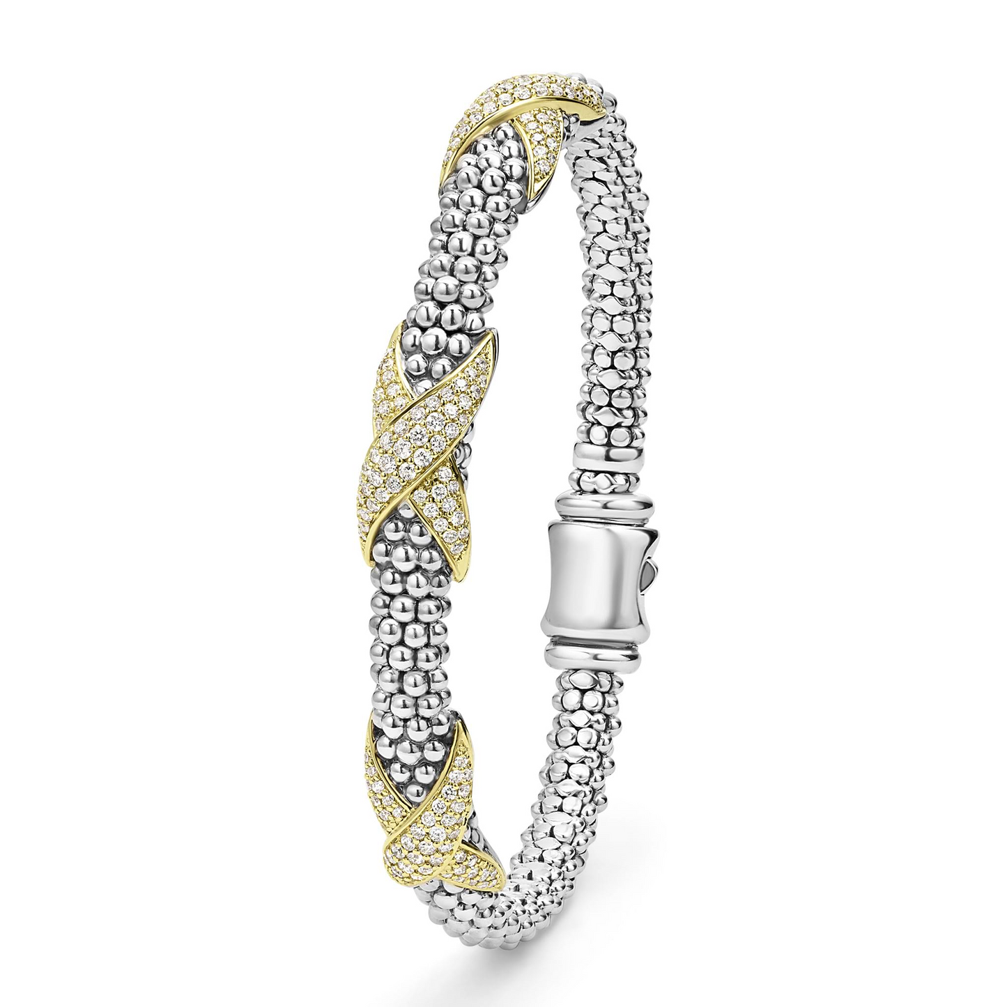 Lagos Three Station Diamond X Caviar Bracelet - 6mm