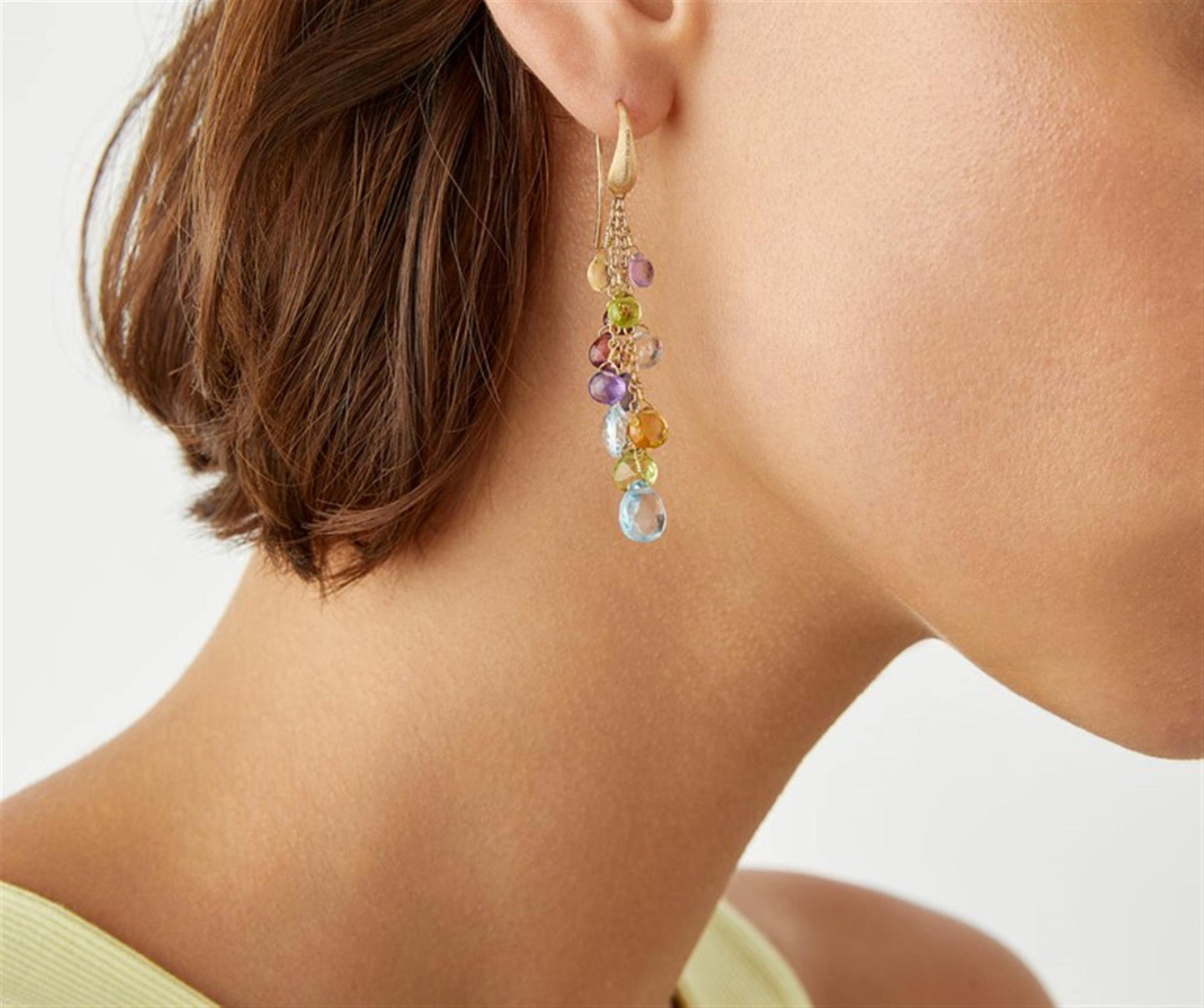 Paradise Collection Yellow Gold Mixed Gemstone Multi Strand Earrings