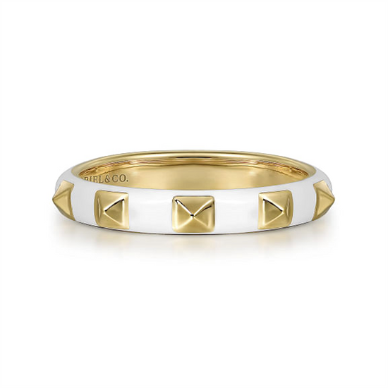 Gabriel & Co. Gold Pyramid Stackable Ring with White Enamel