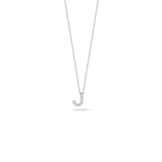 Roberto Coin Love Letter J Necklace in 18k White Gold & 0.04ct Diamonds