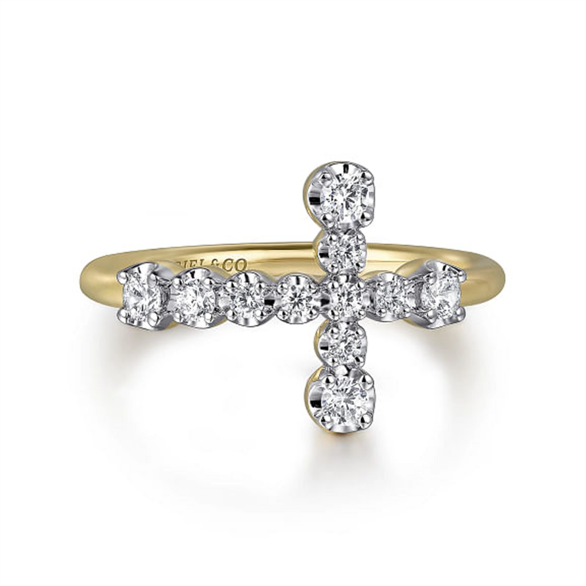 Gabriel & Co. Gold Horizontal Diamond Cross Ladies Ring – Thomas Markle ...