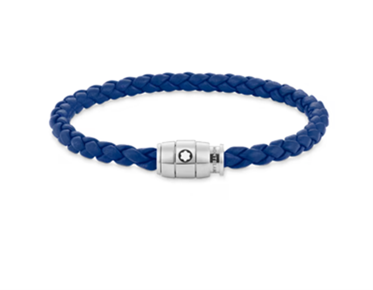 Montblanc Steel 3 Rings Closing and Blue Leather Bracelet