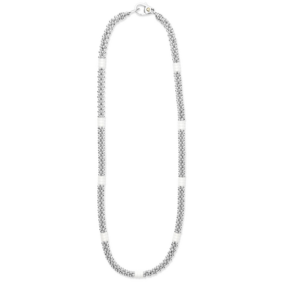 Lagos White Ceramic Three Bead Station Caviar Necklace