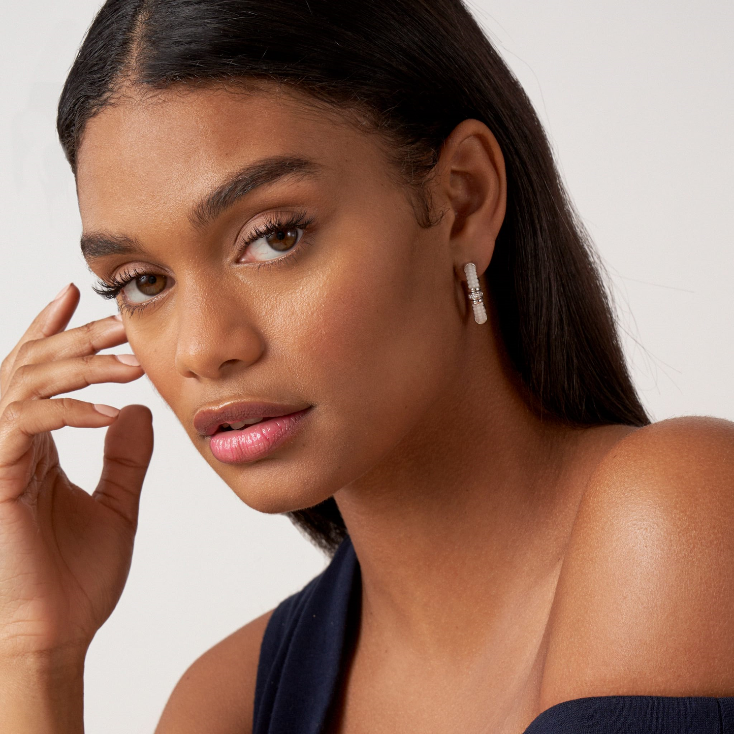 Lagos White Ceramic and Diamond Hoop Earrings