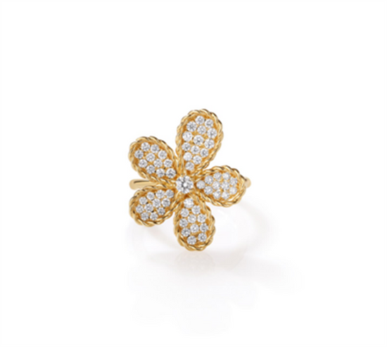 Roberto Coin Jasmine Pave Diamond Flower Ring in 18k Gold