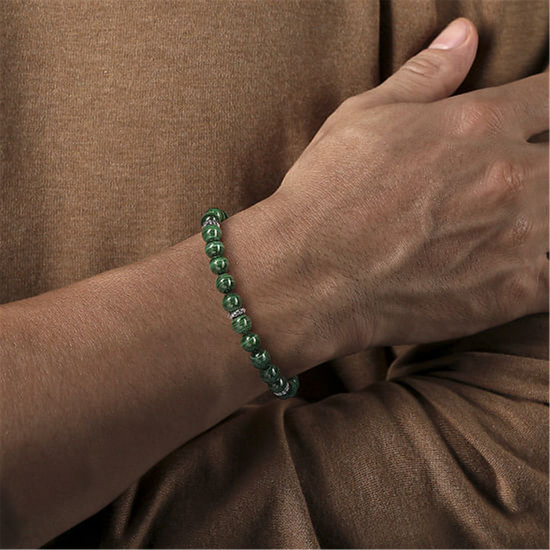 Gabriel & Co. Silver 8mm Malachite Beaded Bracelet