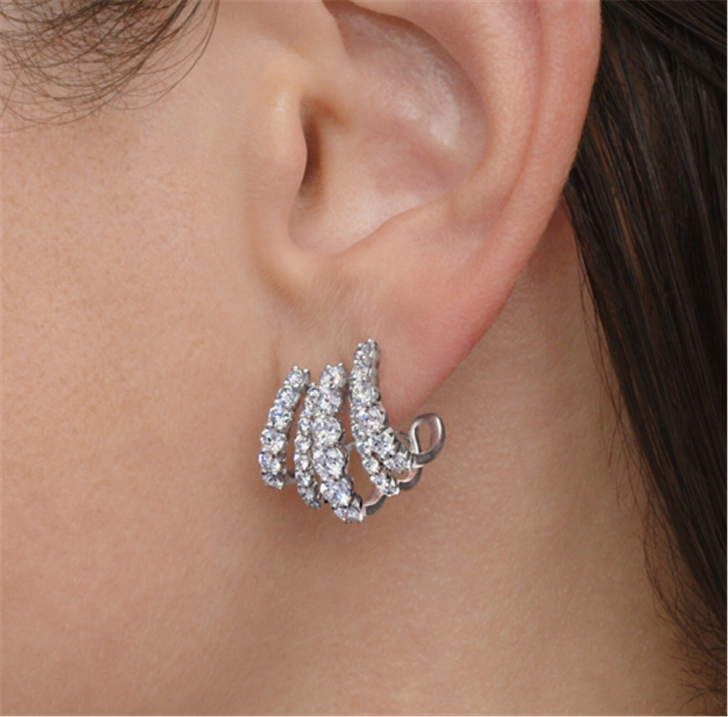 Kwiat Five-Row Huggie Diamond Earrings in 18k White Gold